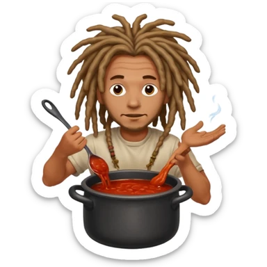 a man with dreadlocks lost in a pot of sauce sticker