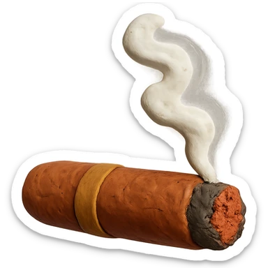 claymation style lit cigar with visible texture and smoke sticker