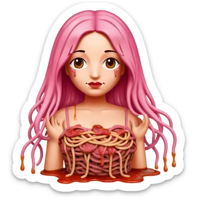  SPAM meat melted pink dripping sauce spaghetti dress monalisa portrait sticker