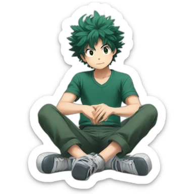 Izuku midoriya sitting on the floor sticker