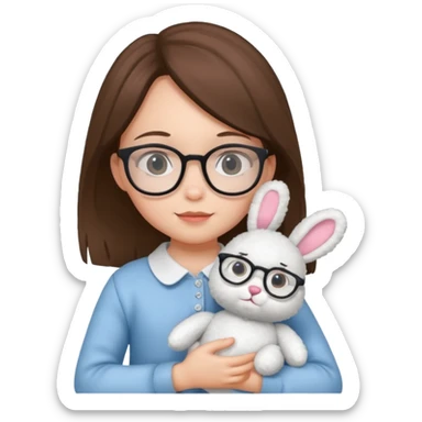 Girl kid with glasses → holding a toy rabbit sticker