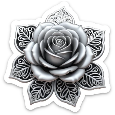Black and silver filigree rose, 3D, extremely detailed design sticker