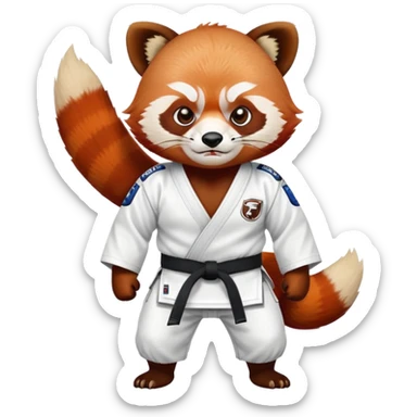 Angry Red panda wearing a jiu jitsu gi white belt sticker