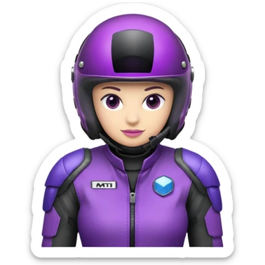 Créer un emoji avec une moto mt07 sport noir mate / violet iridescent très foncé. Avec une pilote dessus visière violet sombre faceless, bulle de la moto violet. Avec fond arrière violet, tenue complète casque inclus violet  sticker
