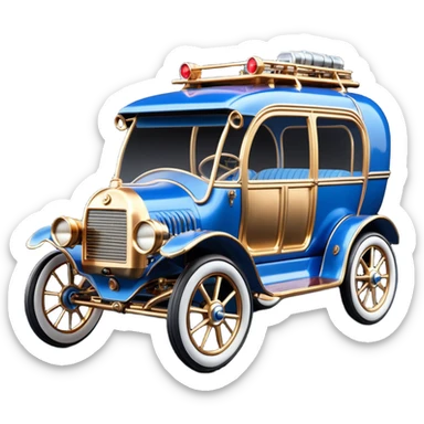  tarnished blue neon underglow C-3PO ghost buster 1964 delicately ornate rosegold wood accents Model-T off road van buckboard powered by electric motors and batteries with racing safety belts while flying rapidly roughening terrain stable on strong agile advanced suspension and steering sticker