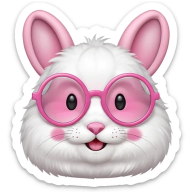 Pink bunny with big circular glasses, smiling. sticker