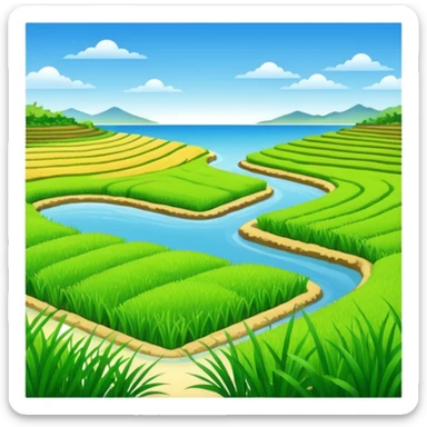 Make an emoji of a landscape with the sea and rice fields sticker