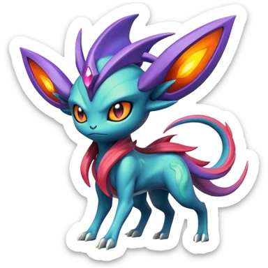 Futuristic volcanic elemental badass cool tough evil Suicune-Bayleaf-Celebi-Pokémon-Fakémon-hybrid-creature sticker