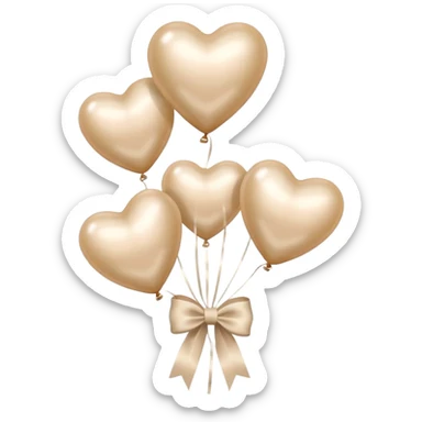 pearl-colored bow and 6 beige  aesthetic heart-shaped balloons sticker