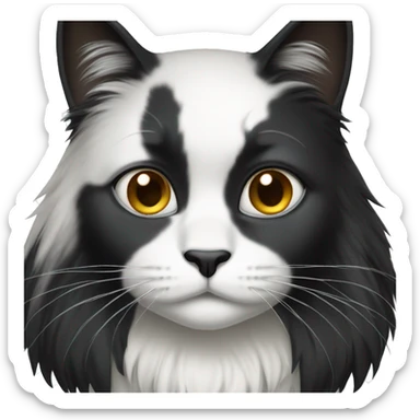 half Black and half white long hair cat with black bottom jaw sticker