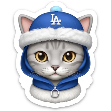Can you make a gray British short cat wearing a LA dodger hat? sticker