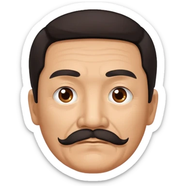 Old Chinese man with dark hair and full turn down mustache sticker