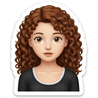 aesthetic white girl with brown long curly hair and darkbrown eyes  , white top sticker
