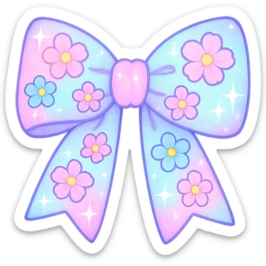 kpop bow with pastel flowers and sparkles, cute and trendy sticker