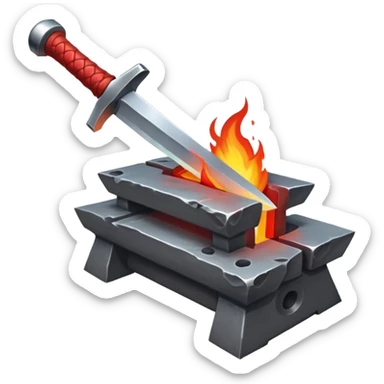 red-hot sword being forged on anvil with hammer sticker