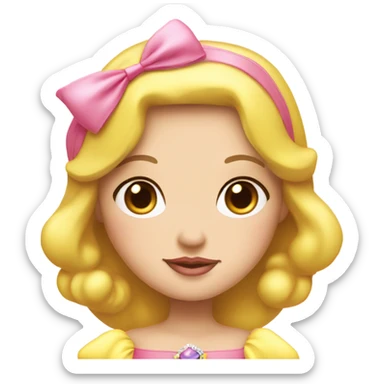 Snow White-princess pink normal dress and pink bow on head, yellow skin sticker