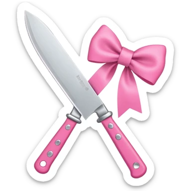 Kitchen knife with a pink bow tied around the handle, emoji style, simple, flat vector, white background, only one object sticker