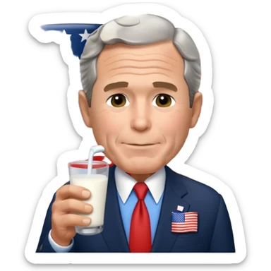 George w bush drinking milk in a suit with an American flag pin sticker