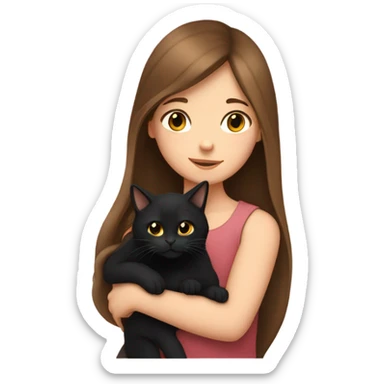 Girl with long brown hair holding a black cat sticker