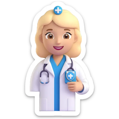 doctor smiling with medical cross badge, 3D emoji style, clean background sticker