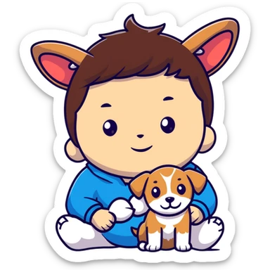 boy alone with puppy ears brown hair pale  skin sticker