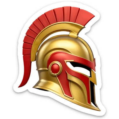 Side view of a gold and red Spartan helment sticker