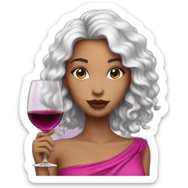 White latin girl with with pink big lips, long curly black hair and glass of wine sticker