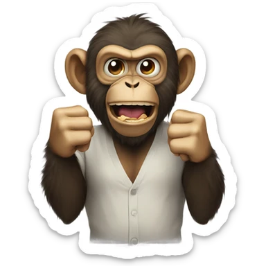 Really mad monkey, smoke coming from ears and nose, holding fist up sticker