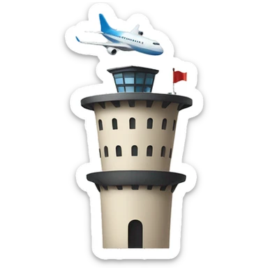 tower with an airplane heading towards its direction sticker