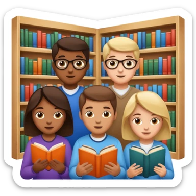 group of five students reading books sticker