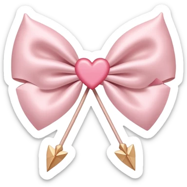 A dainty, elegant bow in soft pink with a heart-shaped arrowhead, mid-shot as if aiming straight for the heart. sticker