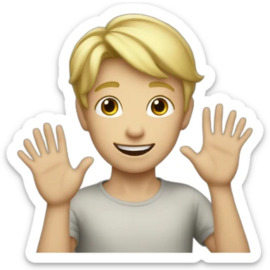 Blonde boy with medium short hair waving to the camera sticker