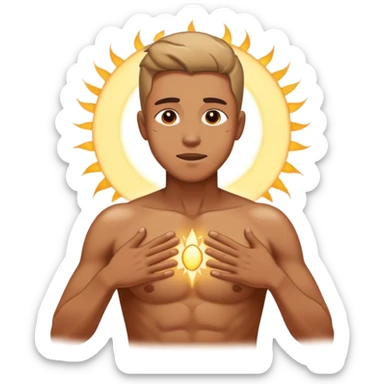 transition from a man with a spiritual pain on his chest growing up to a man with a soul glowing on his body representing his healed version karmically and using that energy to heal others sticker