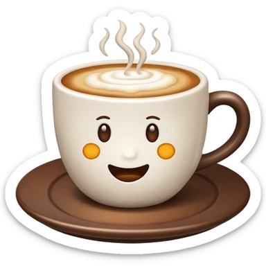 coffee cup on a plate with foamy coffee surface, emoji style, inspired by reference image sticker