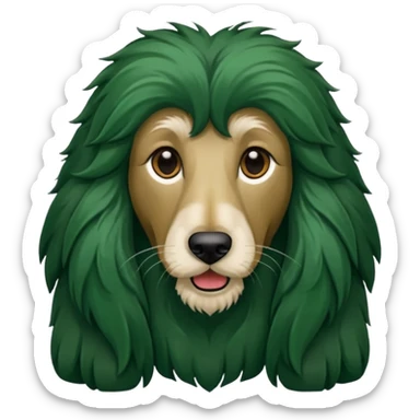 dark green dog extra furry afghan hound. The dog fur is totally dark green sticker