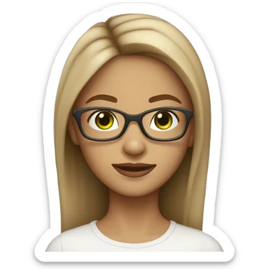 Girl with green eyes, light brown round glasses, 4 earings 2 of those are hoops, light brown hair, half traight hair sticker