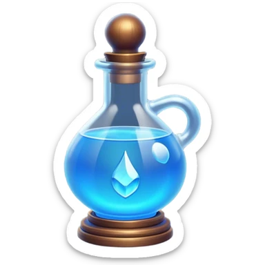 Clash of Clans aesthetic: Cinematic Playful Pixel 3D blue mana Potion Emoji, rendered in a 3D vector-style similar to standard emojis with minimal shading and bold, simplified shapes. A compact, distinct form with signature details, softly glowing with a pixelated adventure charm. Simplified yet unmistakably iconic, highly detailed and consistent, glowing with a soft radiance and high shine. Stylized with a touch of classic pixel-art charm and a soft glowing outline, capturing the essence of a beloved gaming relic with a friendly, playful manner! sticker