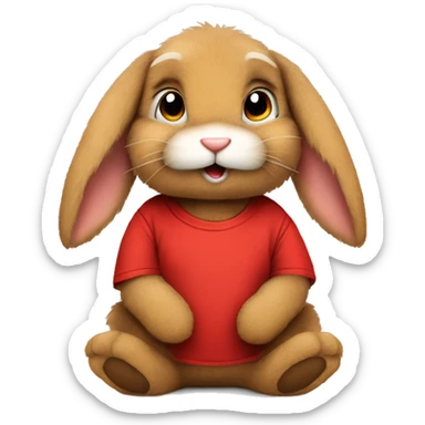 Cute Fluffy brown bunny rabbit teddy wearing red tshirt sitting  sticker