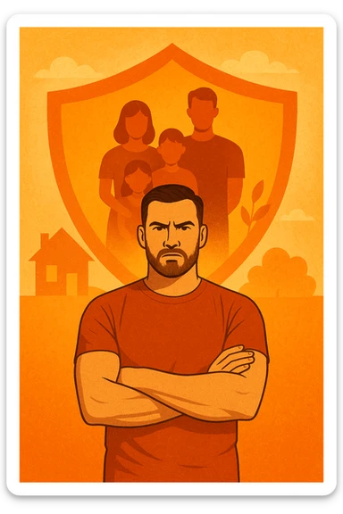 UOMO A BRACCIA CONSERTE CHE TRASMETTE PROTEZIONE PER LA SUA FAMIGLIA sticker