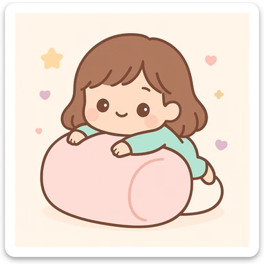 brunette girls cuddled up on a giant marshmallow, serene, cute illustration, soft pastel colors, gentle lighting sticker