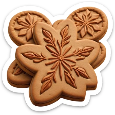 Cinematic Realistic Speculaas Biscuit Emoji, featuring spiced, crisp cookies rendered with lifelike detail and warm, aromatic lighting. sticker