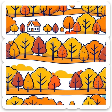 autumn fall scene with vibrant, multicolored leaves and trees sticker