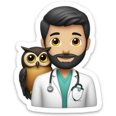 White-Boy-black-beard-doctor-hugging-owl sticker