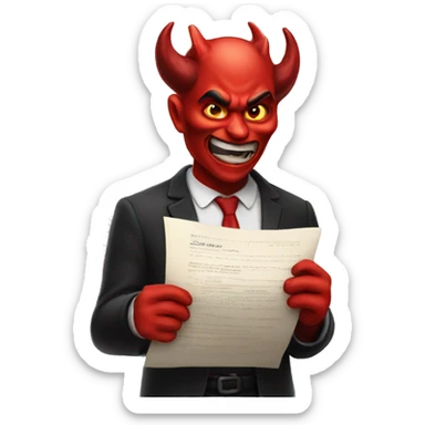 Devil holding contract sticker