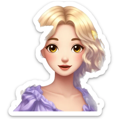 gorgeous shiny anime lady with butterflies and beautiful hair fairycore cottagecore high quality detailed sticker