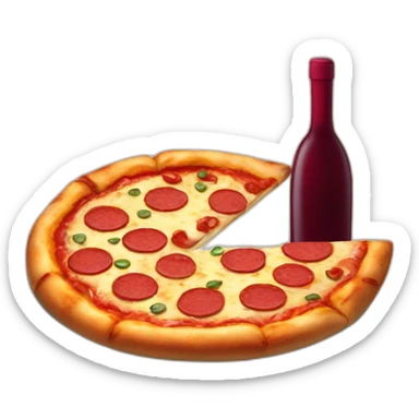 Pizza with a bottle of wine sticker