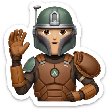 Mandalorian with a Catcher's mitt.  Make the catcher's glove oversized.  Put a dark visor in the helmet.   sticker