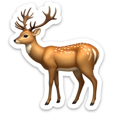 cinematic-[deer]-realistic-full-body-standing on all fours-emoji,-tail-tucked-close,-head-tilted-dramatically,-sleek-[fawn]-fur,-simplified-yet-realistic-focused-features,-highly-detailed,-glowing-with-an-almost-sarcastic-glow big antlers sticker