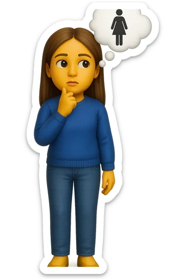 emoji stile iphone di una donna con nuvoletta di pensiero con all'interno la toilet per donne, falla a corpo intero, iperrealistico 4k sticker