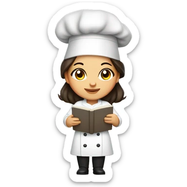 Uzbek cute female chef with cookbook and dark brown hair and brown eyes sticker